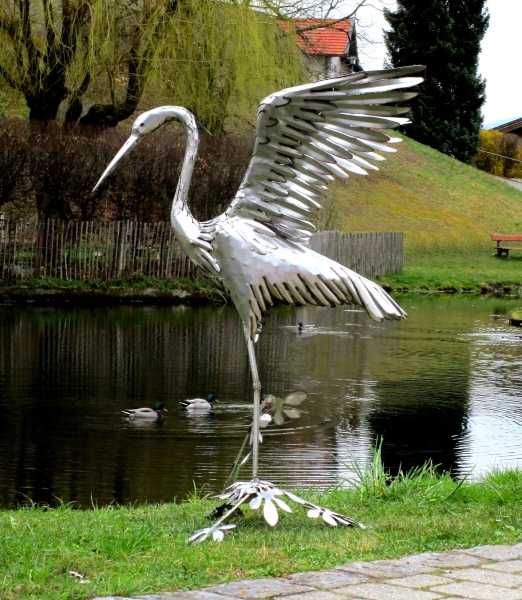 Heron garden sculpture stainless steel